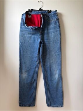 Vintage Straight Fit Mom Jeans with Red Flannel Lining